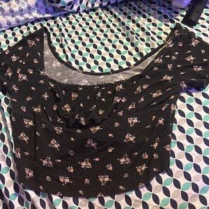 medium pacsun top, black with pink flowers